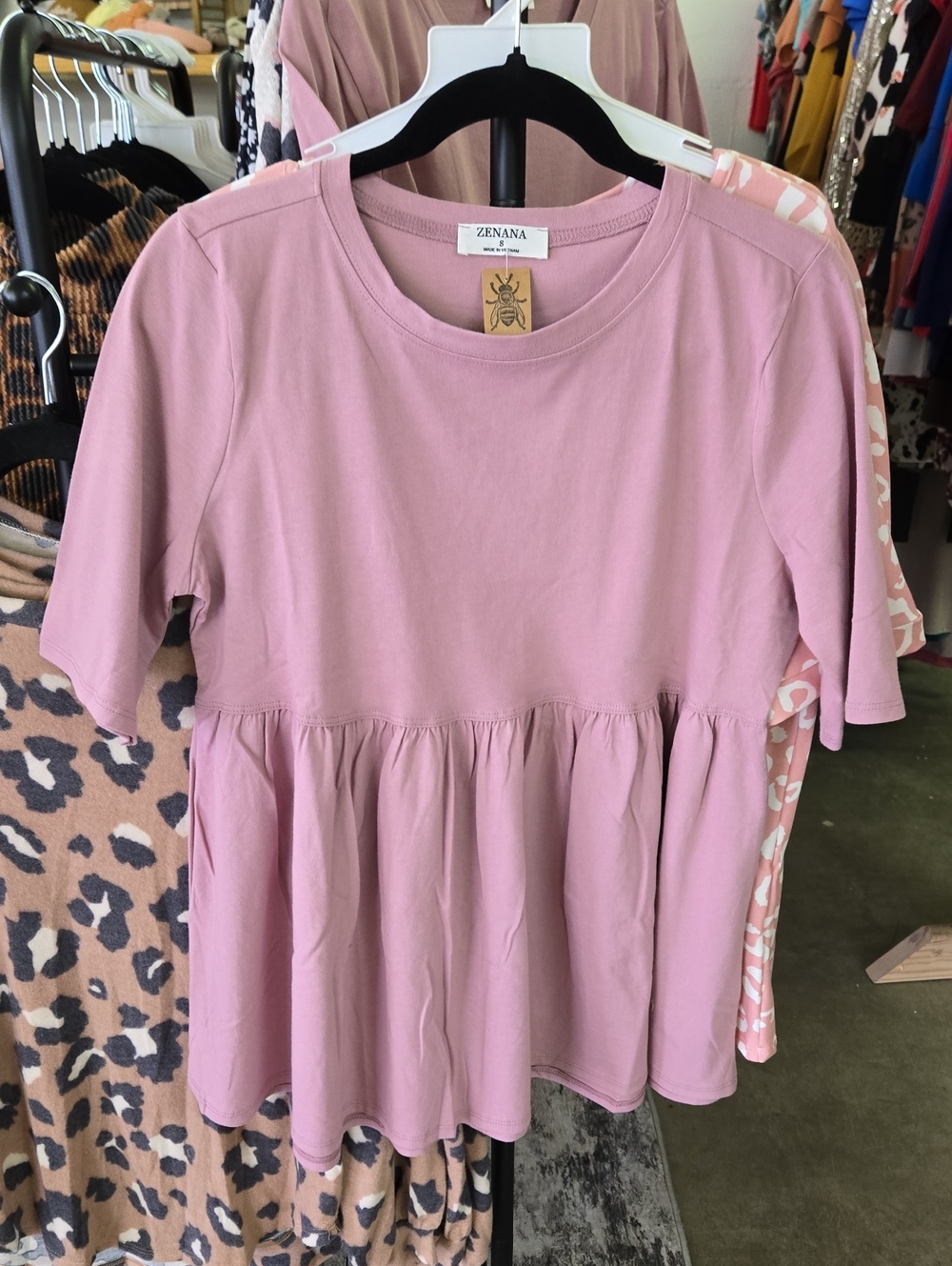 Zenana Outfitters Pink Short Sleeve Babydoll Top